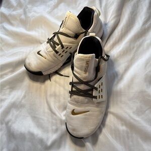 Nike Free Metcon White and Gold Athletic Shoes